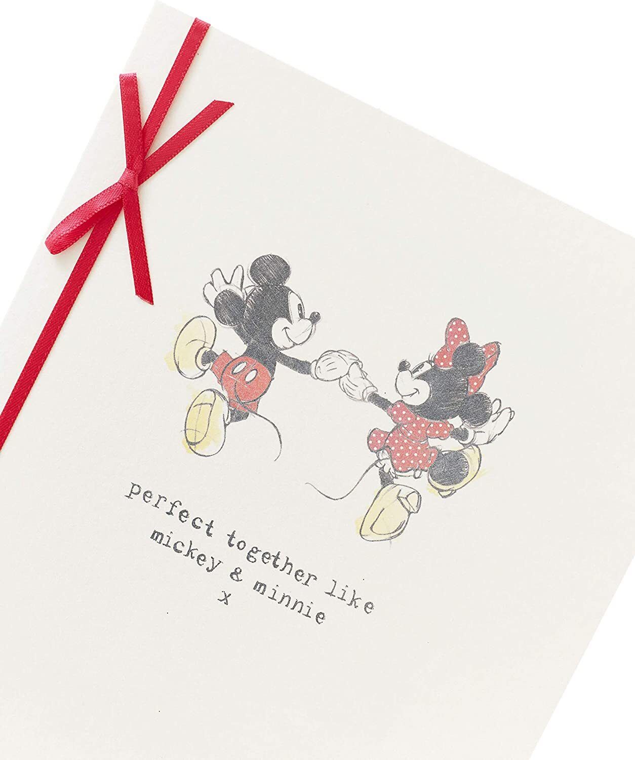 Disney Mickey and Minnie Mouse anniversary greeting card by UK Greetings featuring colorful cartoon characters and festive design.