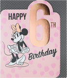 Disney Minnie Mouse 6th birthday greeting card by UK Greetings featuring colorful Minnie Mouse illustration on the front.