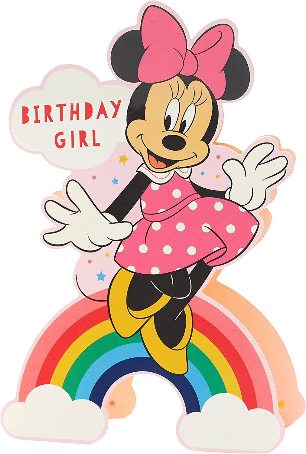 Colorful Disney Minnie Mouse birthday greeting card by UK Greetings featuring Minnie in a festive design.