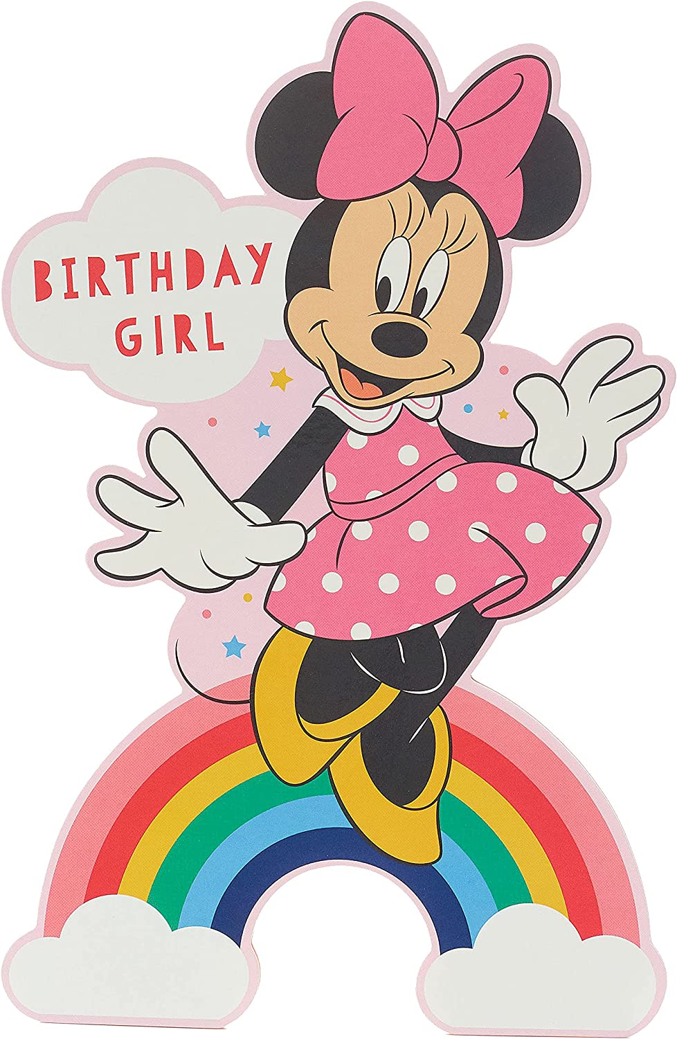Colorful Disney Minnie Mouse birthday greeting card by UK Greetings with cheerful Minnie illustration and festive design.