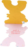 Colorful Disney Minnie Mouse birthday greeting card featuring Minnie in a festive pose with cheerful design elements.