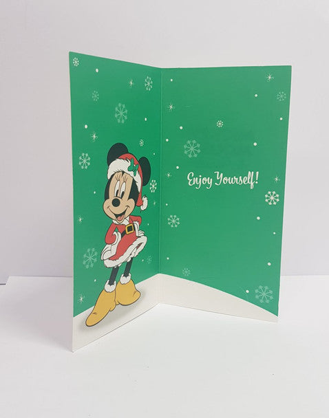 Disney Minnie Mouse Christmas greeting card featuring festive holiday design, perfect as a gift card holder from UK Greetings.