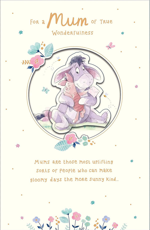 Cute Disney Mother's Day greeting card featuring Eeyore and Piglet with envelope, 165x254mm, by UK Greetings.