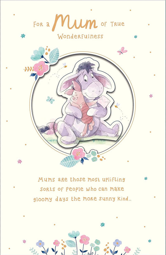 Cute Disney Mother's Day greeting card featuring Eeyore and Piglet with envelope, 165x254mm, by UK Greetings.
