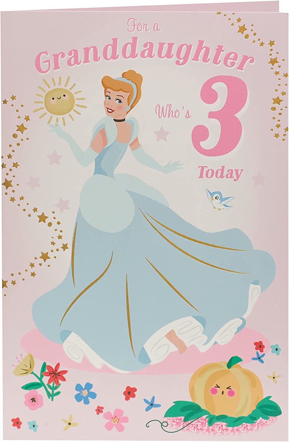 Disney Princess Cinderella birthday greeting card by UK Greetings featuring a colorful illustration of Cinderella in her ball gown.