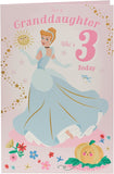 Disney Princess Cinderella birthday greeting card by UK Greetings featuring a colorful illustration of Cinderella in her ball gown.