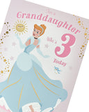 Disney Princess Cinderella birthday greeting card featuring Cinderella in her ball gown with magical design elements.