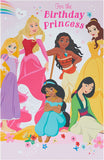 Disney Princess Magical Birthday Card by UK Greetings featuring colorful princess illustrations and festive design.
