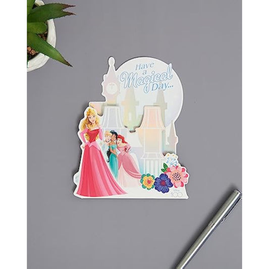 Disney Princess pop-up birthday greeting card featuring a colorful castle design, perfect for celebrating special occasions.