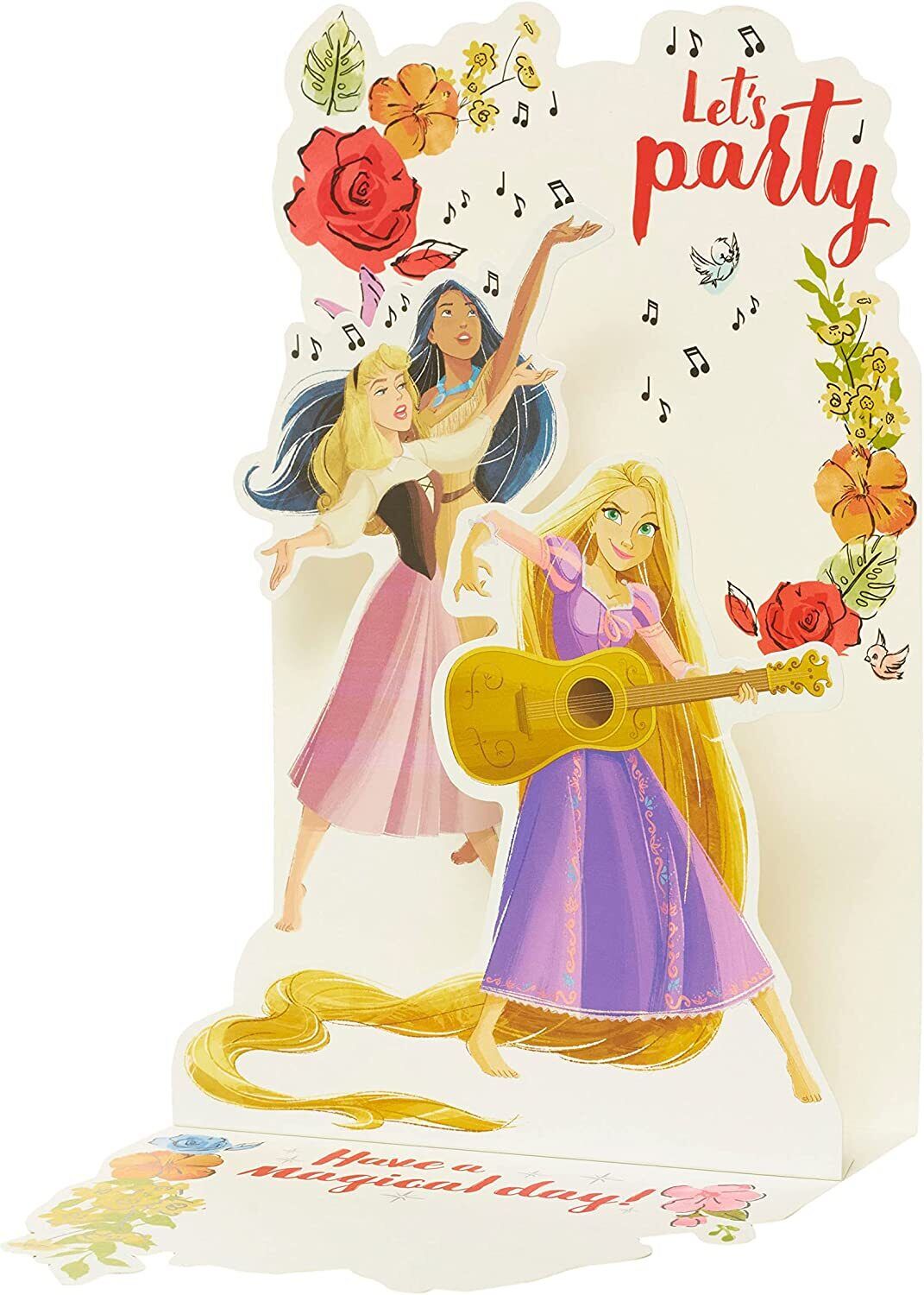 Disney Princess Pop-Up Magic Card greeting card featuring colorful princess illustrations and a 3D pop-up design.