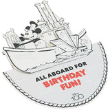 Disney Steamboat Willie Mickey Mouse pop-up birthday greeting card by UK Greetings with colorful cartoon design and festive details.