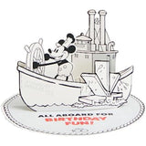 Disney Steamboat Willie Mickey Mouse pop-up birthday greeting card by UK Greetings, featuring classic Mickey in a festive scene.