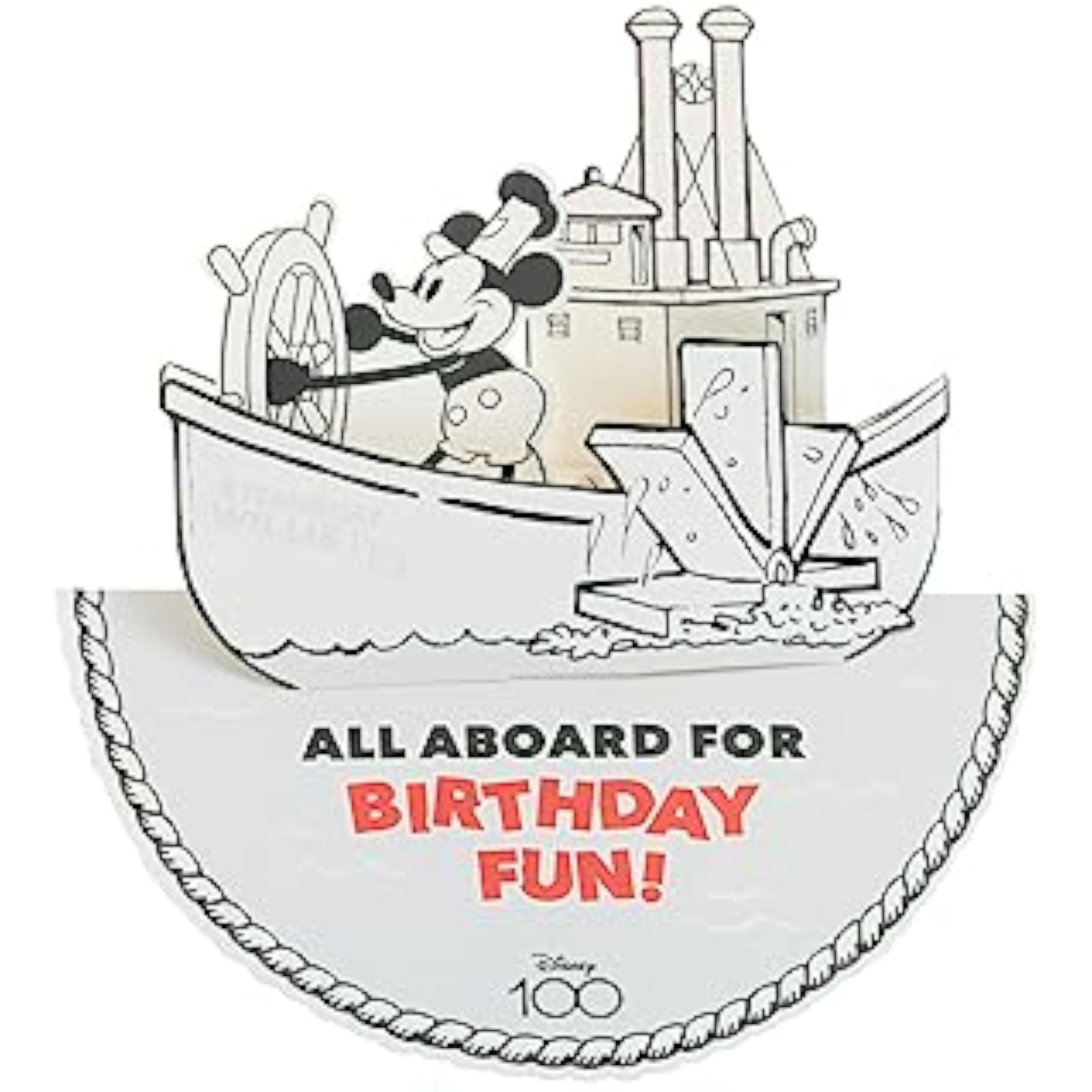 Disney Steamboat Willie Mickey Mouse pop-up birthday greeting card by UK Greetings, featuring classic cartoon design and vibrant colors.