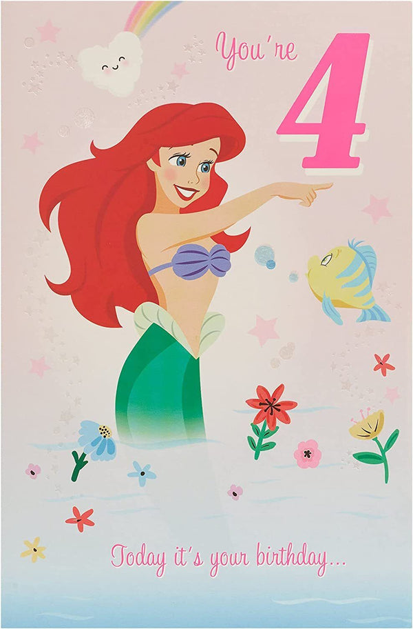 Disney The Little Mermaid Ariel birthday greeting card by UK Greetings featuring Ariel under the sea with colorful ocean background