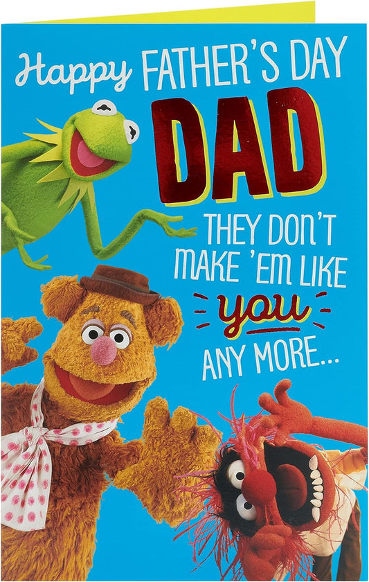 Disney The Muppets Father's Day greeting card for dad with fun design and envelope, featuring colorful Muppets characters.