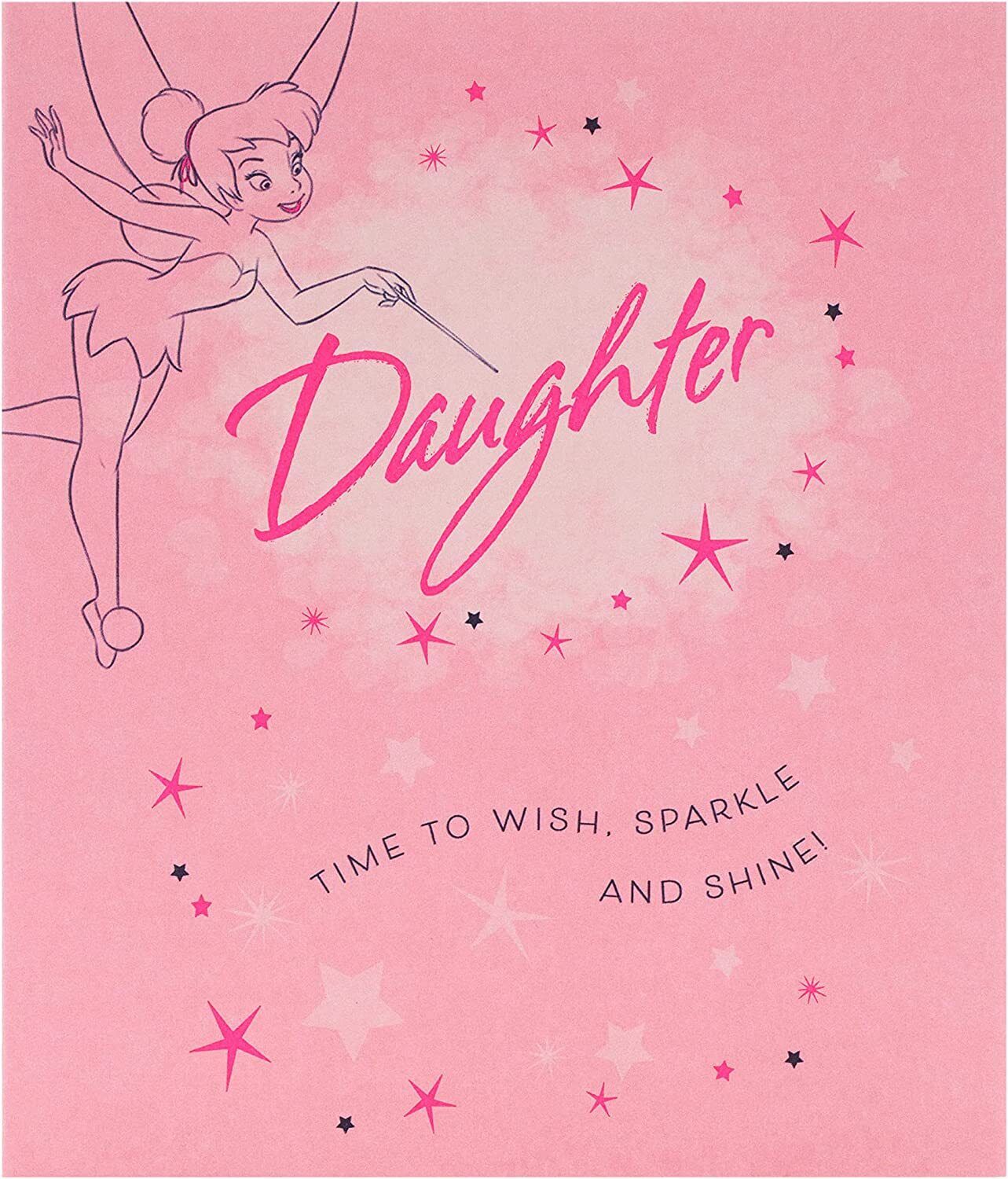 Disney Tinker Bell daughter birthday greeting card with colorful fairy design and whimsical illustration.