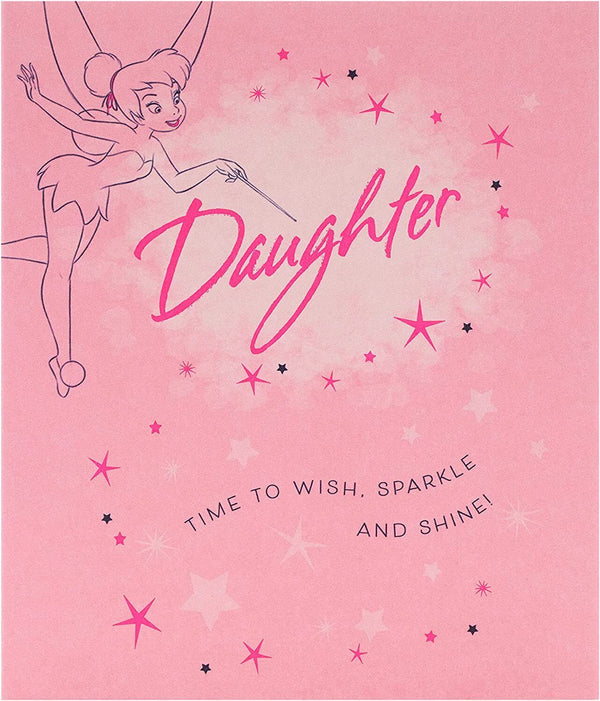 Disney Tinker Bell daughter birthday greeting card with colorful fairy design and whimsical illustration.