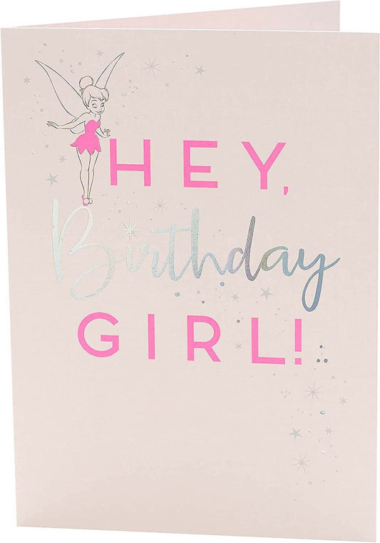 Disney Tinkerbell greeting card from UK Greetings, featuring Tinkerbell and birthday-themed design, suitable for celebrating birthdays.