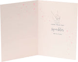 Disney Tinkerbell birthday greeting card from UK Greetings featuring Tinkerbell flying with a magical backdrop.