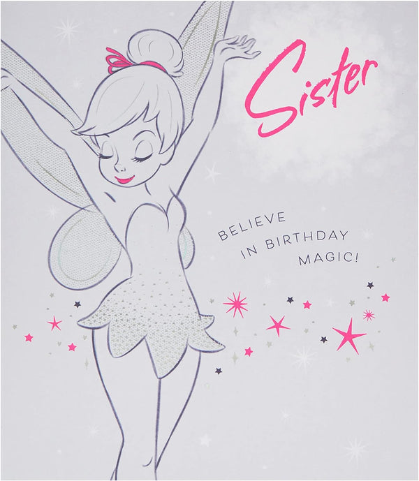 Disney Tinkerbell Sister birthday greeting card featuring Tinkerbell and fairy-themed design by UK Greetings.