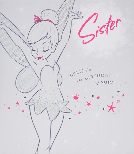 Disney Tinkerbell Sister birthday greeting card featuring Tinkerbell and fairy-themed design by UK Greetings.