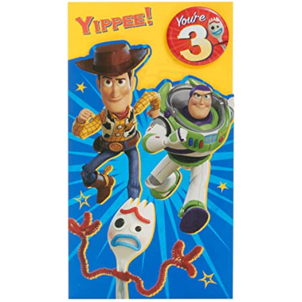 Disney Toy Story 3rd birthday greeting card featuring Woody and Buzz Lightyear, perfect for celebrating a child's special day.