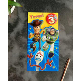 Disney Toy Story birthday greeting card featuring Woody and Buzz for a 3rd birthday, UK Greetings.