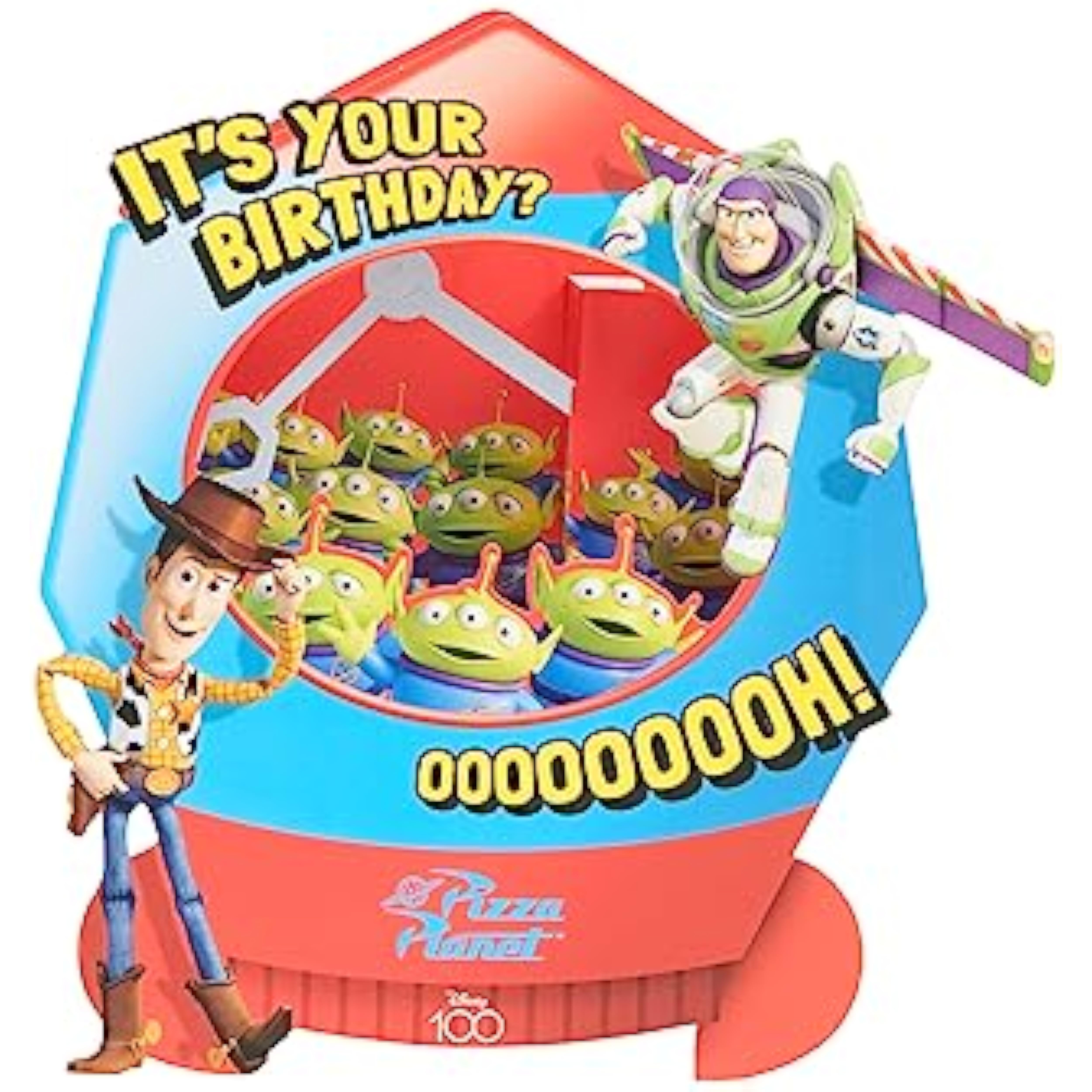 3D Toy Story birthday greeting card featuring a grabber machine design by UK Greetings, with colorful Toy Story themed artwork.