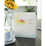 Disney Winnie the Pooh new baby greeting card with gold foil details, perfect for celebrating a newborn baby.