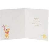 Disney Winnie the Pooh new baby greeting card with gold foil accents, featuring adorable Pooh and friends, perfect for celebrating a new arrival.