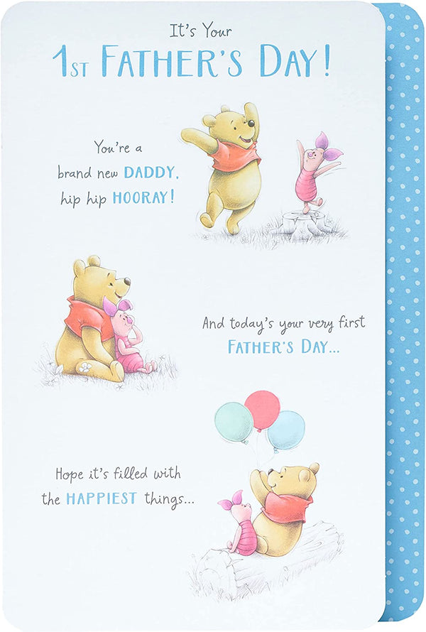 Disney Winnie the Pooh 1st Father's Day greeting card featuring Pooh and a heartfelt message, by UK Greetings.