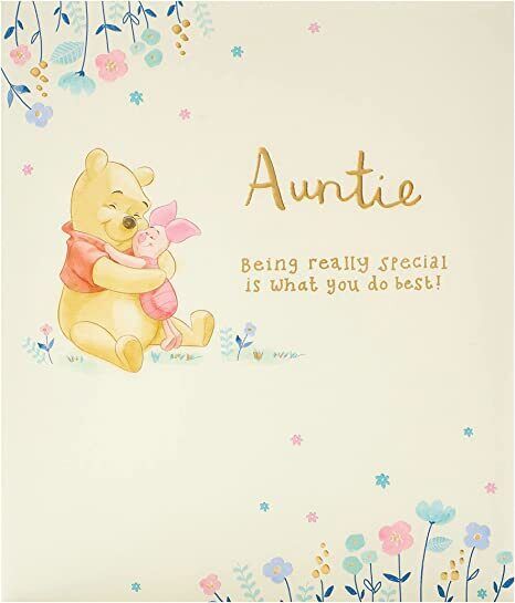 Disney Winnie the Pooh Auntie birthday greeting card by UK Greetings featuring Pooh Bear and birthday themed design.