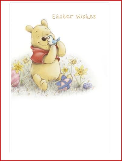 Disney Winnie the Pooh Easter greeting card featuring Pooh holding Easter eggs, designed by UK Greetings for Easter wishes.