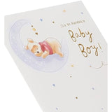 Disney Winnie the Pooh new baby boy greeting card by UK Greetings featuring Winnie the Pooh illustration and heartfelt message.