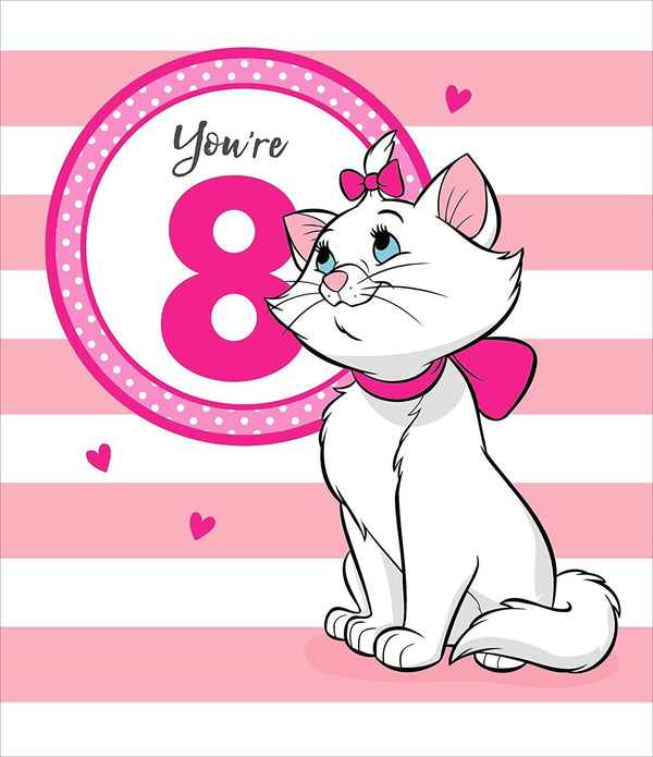 Disney You're 8 Marie the Aristocats greeting card by UK Greetings featuring Marie the cat from Disney's Aristocats.