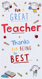 Doodle design thank you teacher greeting card by UK Greetings with colorful doodle artwork and a heartfelt message.