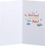 Doodle design thank you teacher greeting card by UK Greetings with colorful illustrated doodles and a heartfelt message inside.
