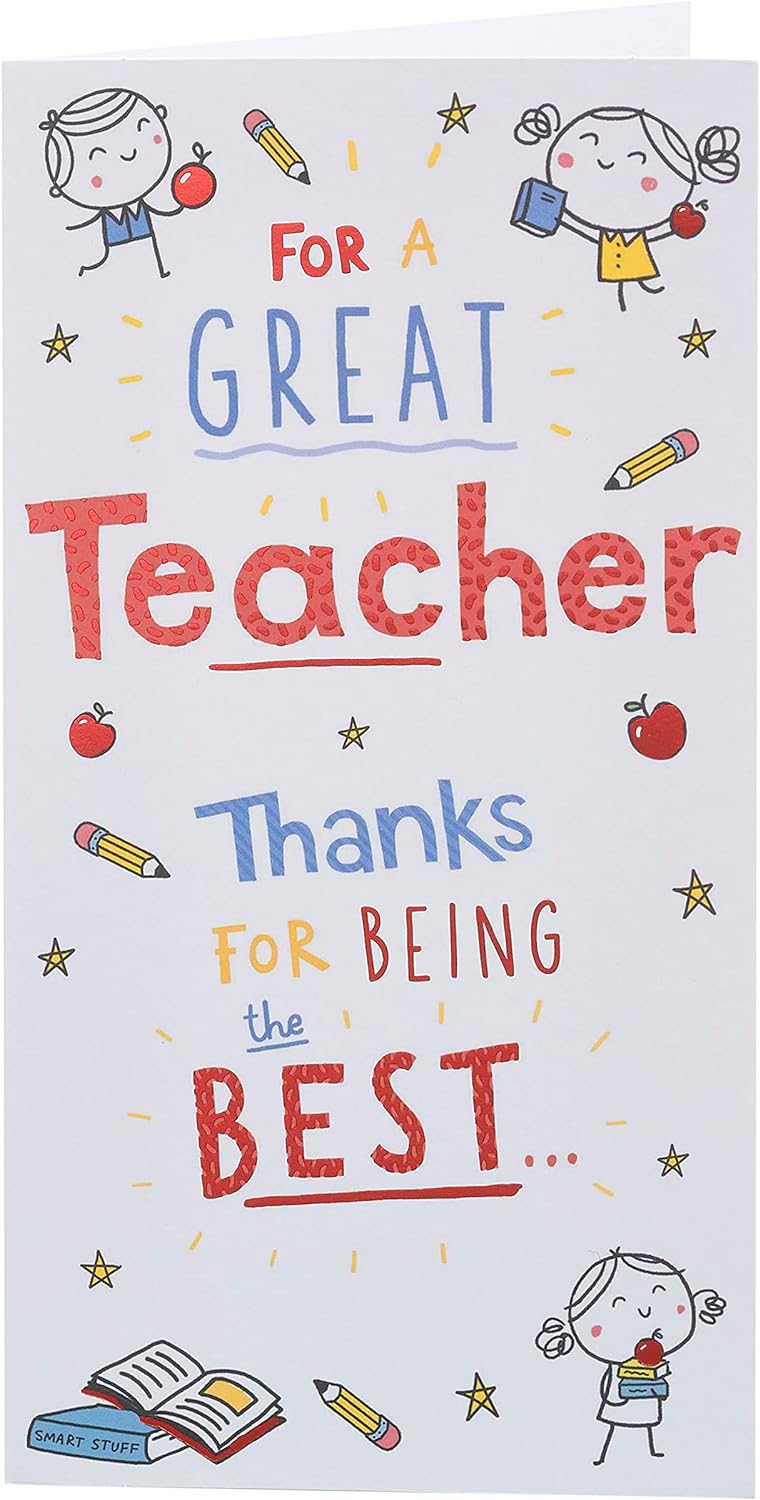 Doodle design thank you teacher greeting card by UK Greetings featuring colorful illustrations and heartfelt message