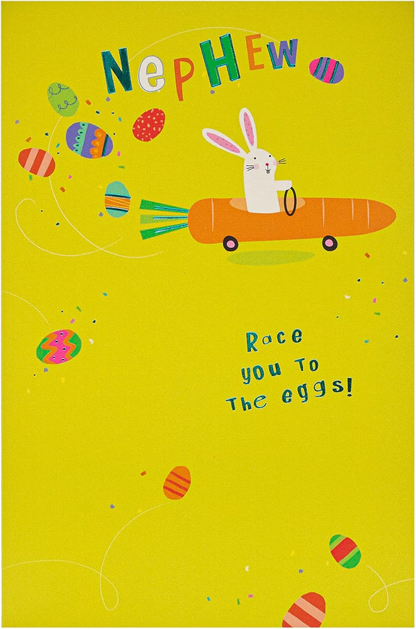 Easter Bunny greeting card for nephew featuring colorful bunny illustration on a festive greeting card by UK Greetings.