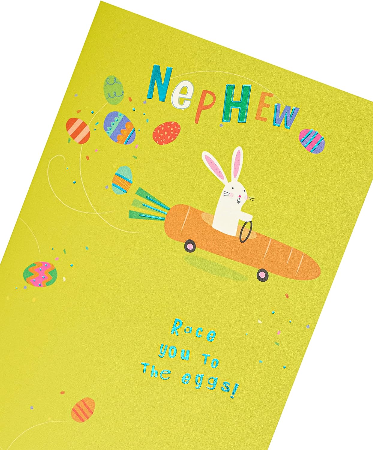 Easter Bunny greeting card for nephew from UK Greetings, featuring colorful bunny illustration and festive holiday design.