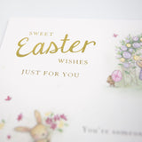 Easter greeting card by UK Greetings featuring cheerful Easter wishes and colorful spring-themed design.