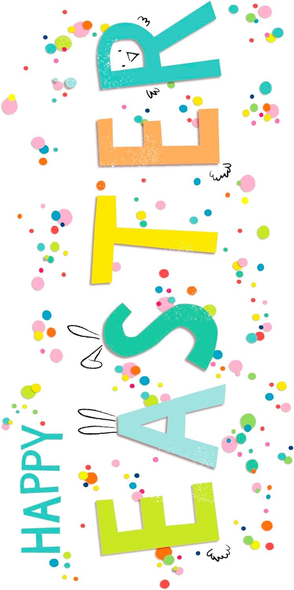 Easter 'Make Happy' open money wallet greeting card by UK Greetings with colorful floral design and cheerful message inside.
