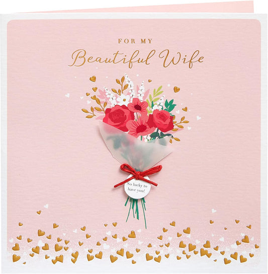 Elegant 3D bouquet wife Valentine's greeting card from UK Greetings with intricate floral design and heartfelt message.