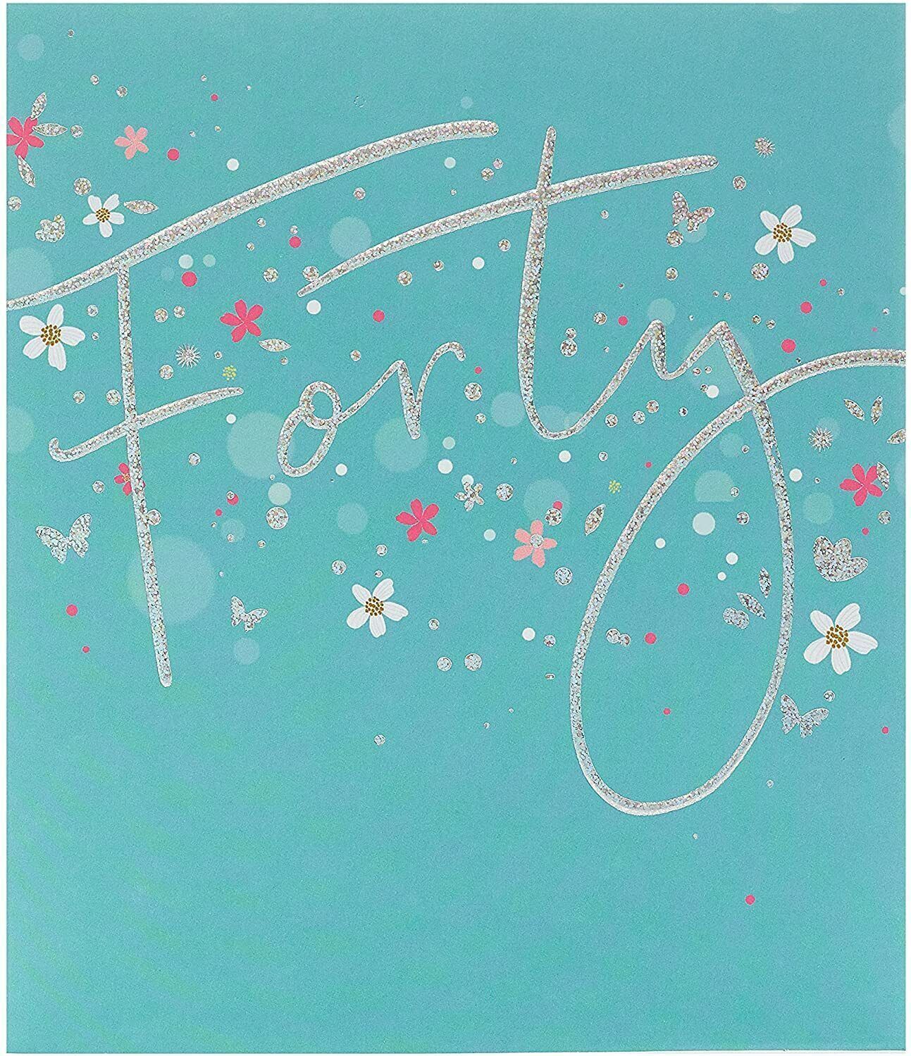 Elegant 40th birthday silver foil greeting card by UK Greetings featuring a stylish design for celebrating milestone birthdays.