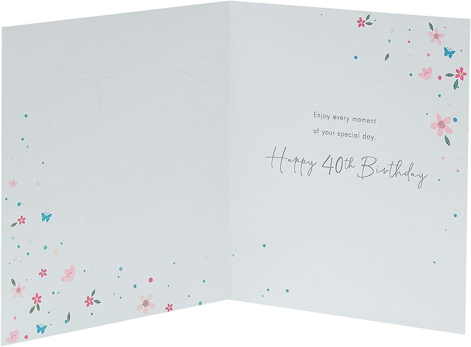 Elegant 40th birthday silver foil greeting card from UK Greetings featuring a celebratory design on high-quality paper.