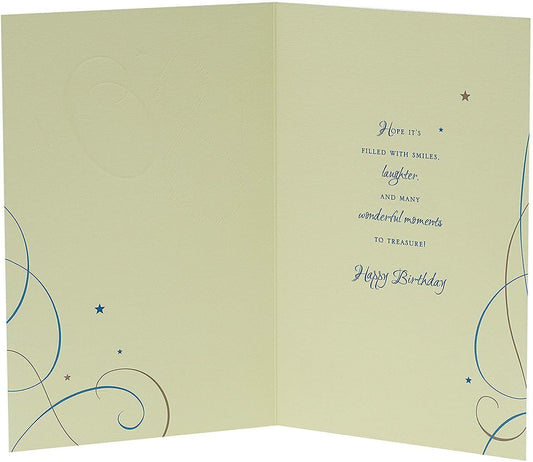 Elegant 80th birthday milestone greeting card from UK Greetings with colorful floral design and celebratory message.