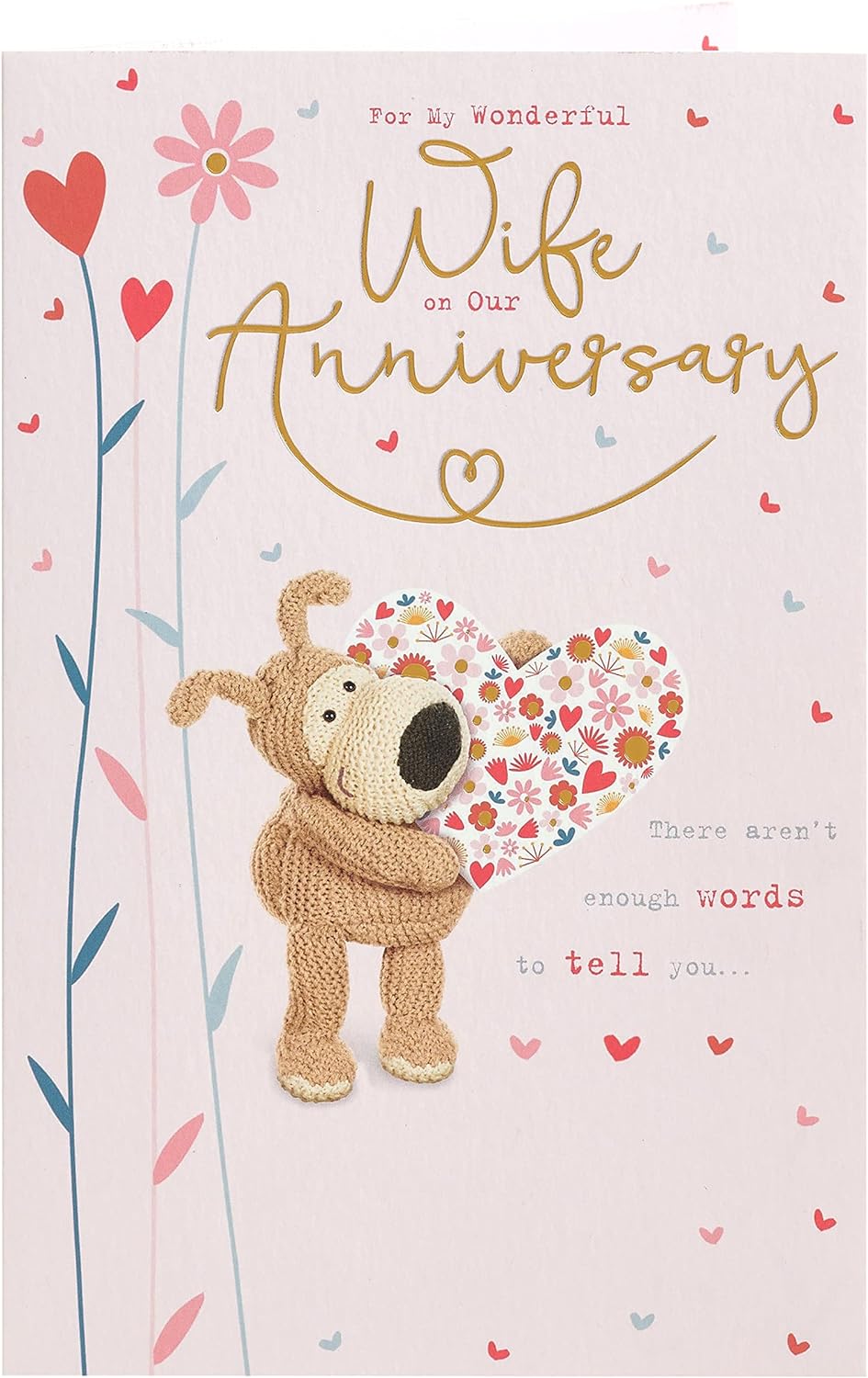 Elegant Boofle gold foil anniversary greeting card for wife by UK Greetings, featuring a charming design and heartfelt message.
