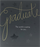 Elegant foil embossed graduation greeting card with gold accents, featuring a celebratory design for graduates.