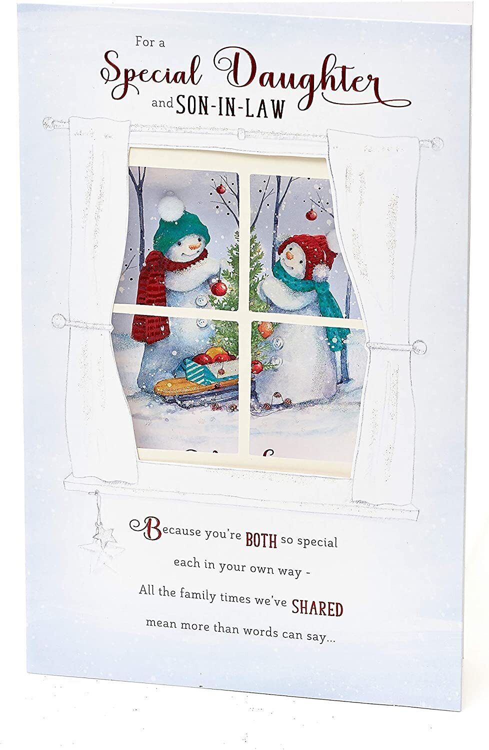 Elegant foil and glitter Christmas greeting card for daughter and son-in-law by UK Greetings, featuring festive holiday designs.