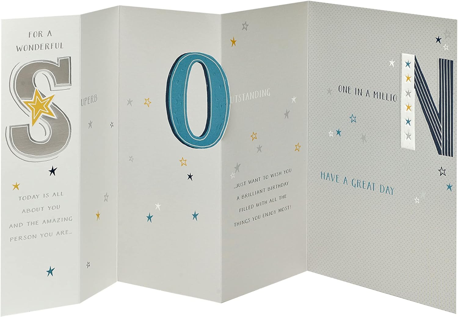 Elegant foil birthday greeting card for sons, featuring colorful design and festive message from UK Greetings.